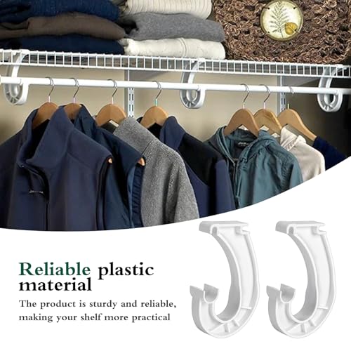 4Pcs Hanging Closet Rod Support,3/4 Closet Shelf Rod Holder,Sturdy J-Shaped Closet Brackets for Hanging Clothes,Cabinets Storage and Curtain