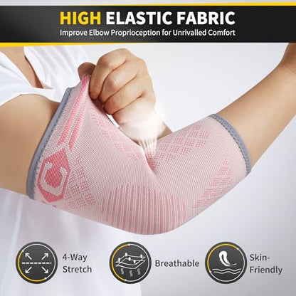 CAMBIVO 2 Pack Elbow Brace Compression Sleeve, Tennis & Golfer's Elbow - color: Pink, size: Medium