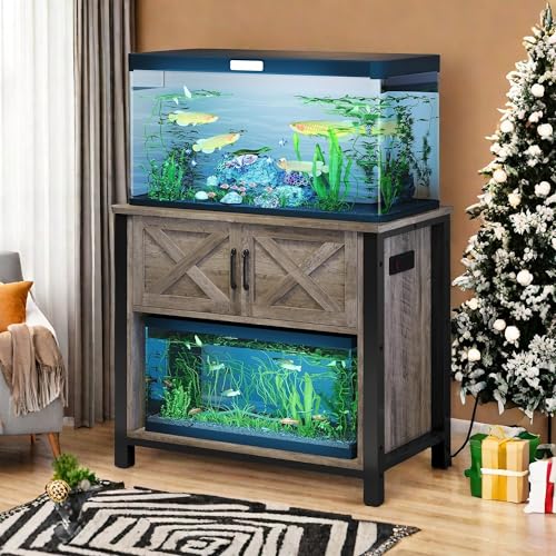 YITAHOME Heavy Duty 40-50 Gallon Aquarium Stand with Power Outlets, Cabinet for Fish Tank Accessories Storage - Metal Fish Tank Stand Suitable for Fish Tank, Turtle Tank, 660LBS Capacity, Wash Grey