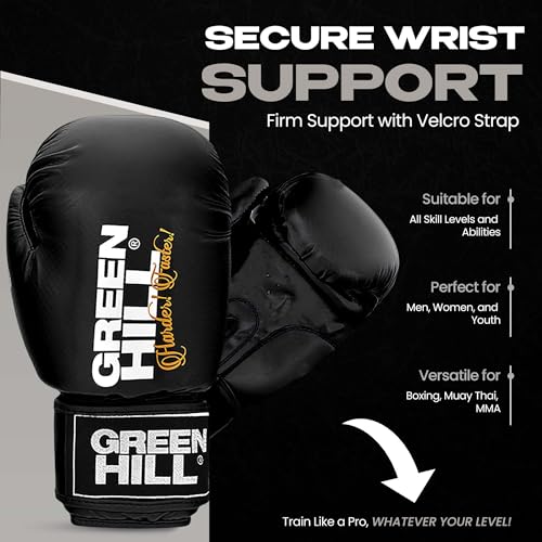 Green Hill Leather Boxing Gloves for Men & Women, Training Gloves - color: Black, size: 10 OZ