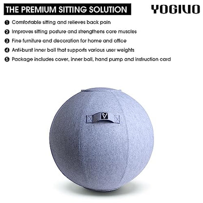 Sitting Ball Chair for Office and Home, Pilates Exercise Yoga Ball with Cover for Balance, Stability and Fitness, Ergonomic Posture Exercise Ball Seat with Handle and Pump - color: Snow