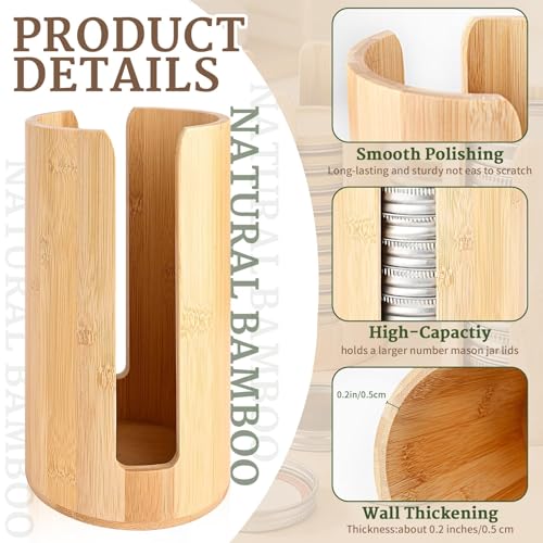 2 Pack Mason Jar Lid Organizer, Bamboo Lid Holder for Wide & Regular Mouth Canning Lids & Rings, Compact Space-Saving Rack for Kitchen Countertop & Cabinet, Holds 10–12 Lids