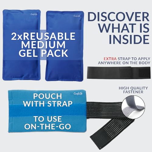 ComfiLife Ice Packs for Injuries (3 Piece Set) – Reusable Hot and Cold Pack with Wrap – Soft Gel Ice Packs for Back, Shoulder, Hip, Knee, Elbow, Joint Pain Relief – Heat & Cold Therapy (Medium) - size: Medium (Pack of 2)