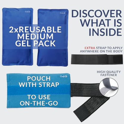 ComfiLife Ice Packs for Injuries (3 Piece Set) – Reusable Hot and Cold Pack with Wrap – Soft Gel Ice Packs for Back, Shoulder, Hip, Knee, Elbow, Joint Pain Relief – Heat & Cold Therapy (Medium) - size: Medium (Pack of 2)