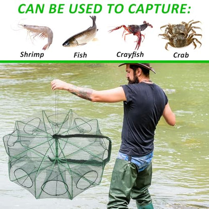 2PCS Fishing Bait Trap Crab Net 10 Holes and 2 PCS Square Crab Crawfish Trap Fishing Trap for Minnow Crawfish Shrimp Crawdad with Rope Large Fishing Net for Bait Fish