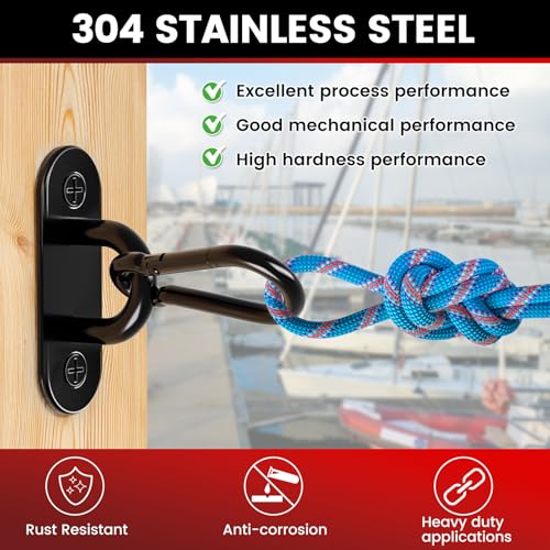 sprookber 304 Stainless Steel Pad Eye Snap Hook, M6 Ceiling Hook 800Lb,8Pcs - size: 2.3 inch, style: Black Oval
