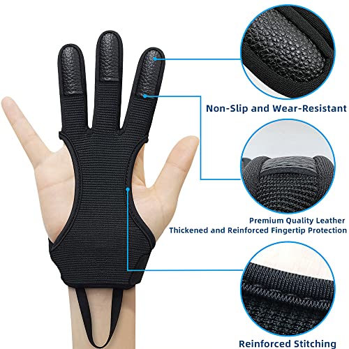 Seektop Archery Gloves Shooting Hunting Leather Three Finger Protector - color: Black, size: Medium