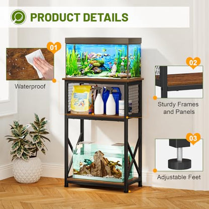 Snughome 10 Gallon Aquarium Stand, 3-Tier Storage Fish Tank Stand 220 lb Top, Fits 5/10 Gallon , Waterproof / Small Space, 20.47" x 11.42" x 30.91", Rustic Brown - color: Rustic Brown, size: 10 Gallon