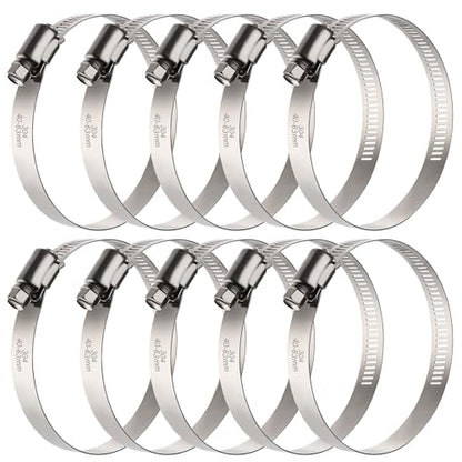 10PCS Hose Clamps Stainless Steel Adjustable 1-9/16"-2-1/2"(40-63mm) Worm Gear Hose Clamp, Heavy Duty Metal Small Hose Clamps for Automotive, Pipe, Radiator Plumbing, Fuel Line - size: 1-9/16"-2-1/2"(40-63mm)