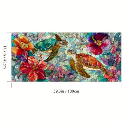 Window Film Sea Turtle Tropical Flower Design PVC Privacy Window Film for Glass Panels 39.3x17.7 Inches Bathroom Living Room Stained Glass Windows Film Static Cling Decorative Home Decor