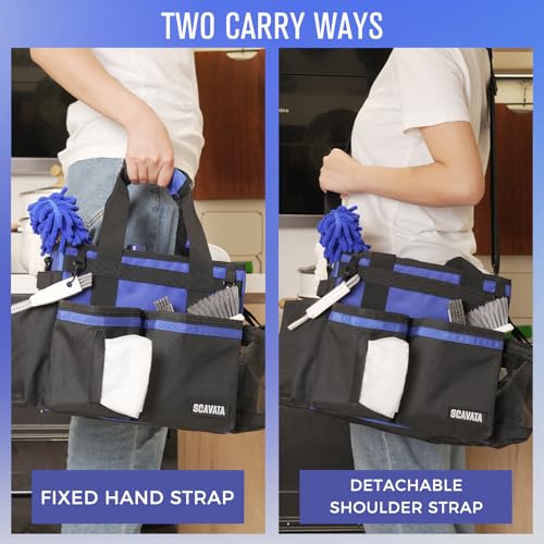 Compact Wearable Cleaning Caddy, Small Supplies Organizer with Handle & Shoulder Straps for Housekeepers, Under Sink & Car Cleaning Tool Organizer Bag (Blue) - color: Blue