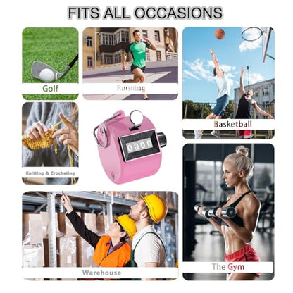 TESEAS Clicker Counter Handheld Tally Counter 4-Digit Number Counter, 2 Pack Hand Mechanical Counters Clickers Pitch Umpire Click Counter for Coaching, Knitting, People, Lap, Fishing, Golf, - color: 1pc pink