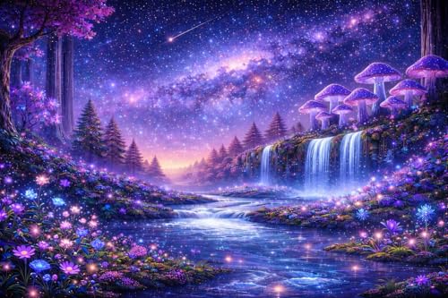 PVC Dreamy Starry Sky Fish Tank Background 30x18 Inches Fantasy Mushroom Plants Aquarium Terrarium Background Bearded Dragon Reptile Gecko Tank Background Decoration with Tapes - color: Starry Skies, size: 30'x18"/75x45cm