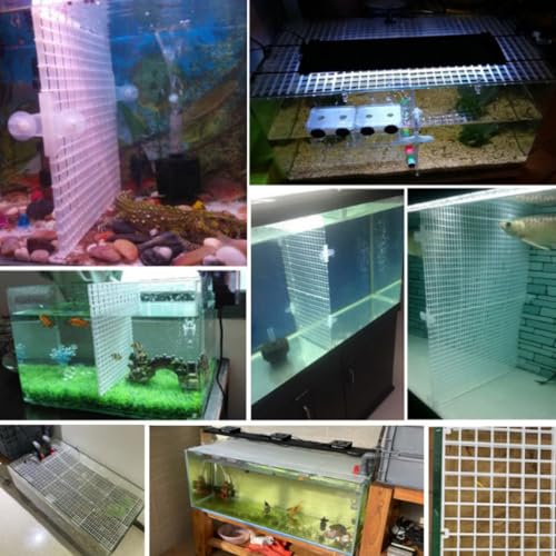 4pcs Aquarium Lid Hood Fish Tank Top Cover Terrarium Lid Plastic Grid Panel Egg Crate Grate with 6 Aquarium Glass Cover Board Clip Fish Tank Lid Anti-Jumping Net Cover (Black,11.6*11.6inch)