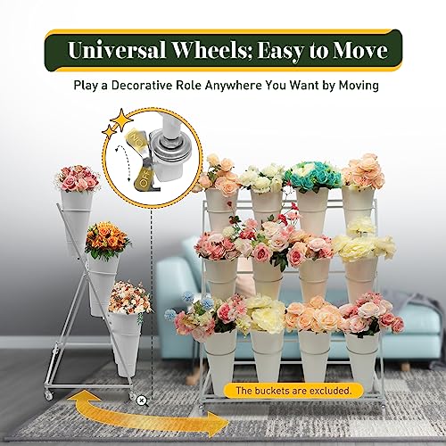 Flower Display Stand with 12 Buckets, 3 Layers Plant Shelf Display Holder for Cut Flowers, White - style: Round White
