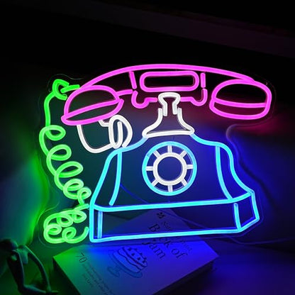 Telephone Neon Sign Retro Phone Light Up Sign Dimmable Landline Neon Light Colorful Phone LED Sign for Bedroom Office Bar Shopping Center School - style: Telephone