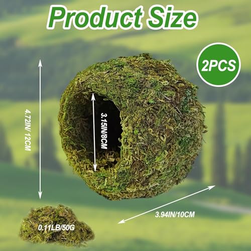2pcs Crested Gecko Hide,Reptile Mossy Caves Hideout,Leopard Gecko Humid Hide,Natural Moss Cave Hiding Decor Tank Accessories for Reptiles, Amphibians,Invertebrates,Lizard,Frog