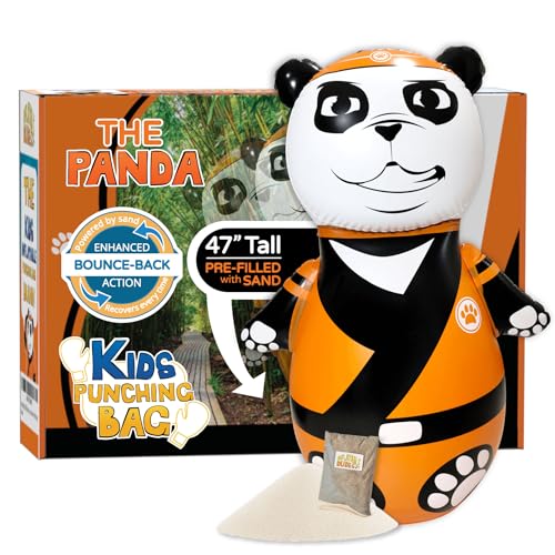 INFLATABLE DUDES Kids Punching Bag- Bop Bag | Sand-Base - color: Black/White/Orange Panda | Pre-filled with Sand, size: 47"