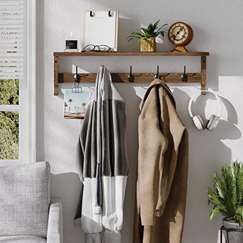 AMBIRD Coat Rack Wall Mount with Shelf, 28.9 Inches Coat Hooks Wall Mounted with 5 Hooks, Wall Hat Hooks for Hanging in Entryway, Living Room, Bathroom, Bedroom (Brown) - color: Brown, size: 5 Hooks 28.9" L