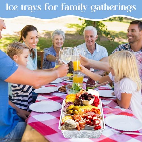2 Set 16" x 9'' Chilled Serving Tray for Parties with Compartments Rectangle Serving Dish Ice Charcuterie Party Platter for Shrimp Fruit Seafood Vegetable Appetizer (Silver)