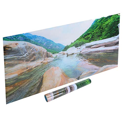 PVC Mountain Interval Rivers Fish Tanks Wallpaper, Aquarium Background Poster, Non - Glare Decor with Adhesive Backing for Freshwater Saltwater Tanks, 122x50cm