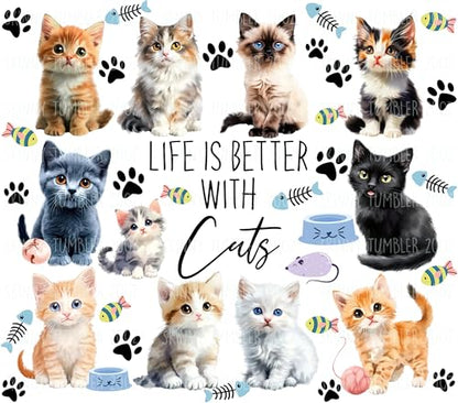 Life Is Better With Cats Skinny Tumbler 20Oz - Happy Mother's Day Tumbler - Birthday Gifts - Gift For Cat Lovers - Gift For Cat Mom And Dad - Cute Cats Mug
