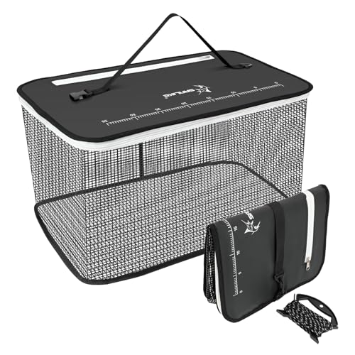 SANLIKE Floating Fishing Basket Collapsible Fishing Net Cage, Rubber Coated Net Fish Basket for Live Caught Fish Minnows Bait Bucket Minnow Trap, 24L/40L/59L，Black/Grey - color: M-40L-Black