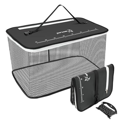 SANLIKE Floating Fishing Basket Collapsible Fishing Net Cage, Rubber Coated Net Fish Basket for Live Caught Fish Minnows Bait Bucket Minnow Trap, 24L/40L/59L，Black/Grey - color: S-24L-Black