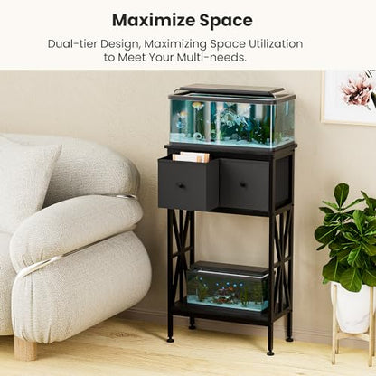 5-10 Gallon Fish Tank Stand, Heavy Duty Aquarium Stand with Dual-Tiered Cabinet, Accessory Storage Solution for Viewing Experience in Home & Office (20.47" L * 11.02" W), Black
