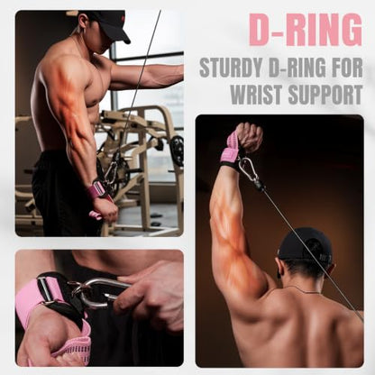 MANUEKLEAR 2 Size Gym Lifting Straps with D Rings for Cable Machine - color: Pink