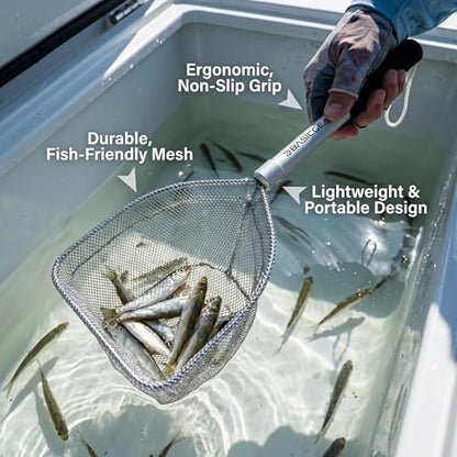 Compact Baitwell Net for Live Bait – Soft Nylon Mesh, Aluminum Frame, EVA Non-Slip Grip & Anti-Drop Rope