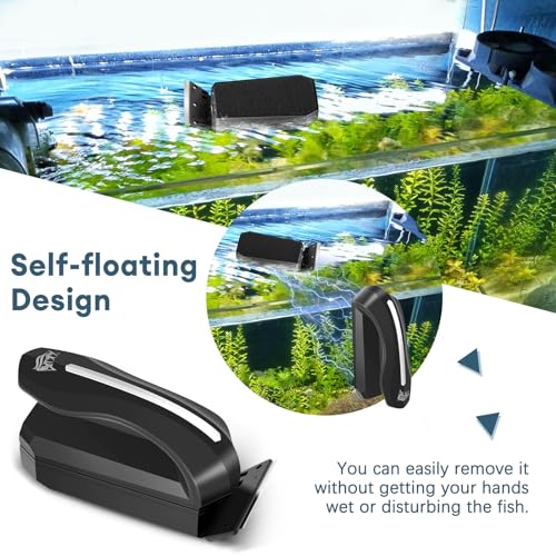 AQQA Aquarium Magnet Glass/Acrylic Cleaner,Fish Tank Cleaner Brush,Magnetic Algae Scrapers Cleaning Tools with 2 Detachable Scrapers,Floating Freshwater Saltwater (XL)