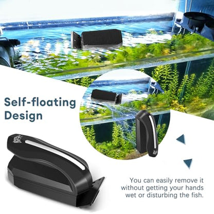 AQQA Aquarium Magnet Glass/Acrylic Cleaner,Fish Tank Cleaner Brush,Magnetic Algae Scrapers Cleaning Tools with 2 Detachable Scrapers,Floating Freshwater Saltwater (XL)