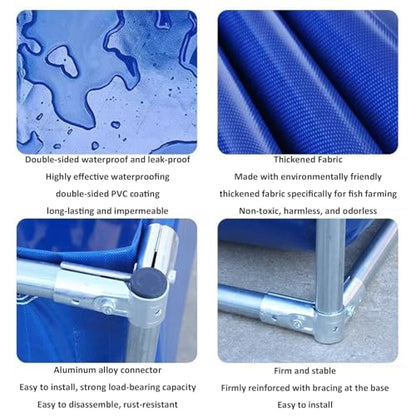 Foldable Canvas Fish Pond Tank, Above Ground Fish Pond Koi Goldfish Turtle Breeding Pool, Portable Indoor Outdoor Aquarium, Ornamental Water Storage Tank with Metal Frame & Drain Valve - size: 1.5x1.5x1m