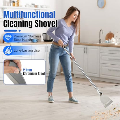 Floor Scraper Tool, Garden Flat Shovel, Razor Blade Paint Scrapers for Wallpaper Sticker Removal, Tile Gum Glue Stains Cleaning Tools, Snow Shovel for Driveway-Stainless Steel Long Handle