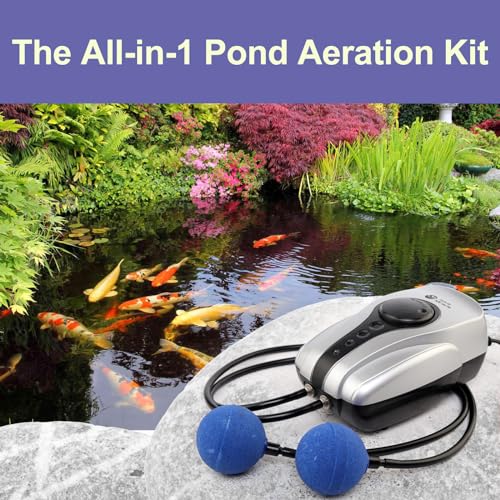 AquaMiracle Koi Pond Aerator for Pond up to 1000 & 2000 Gallons, All-in-One Pond Air Pump Aeration Kit with Air Stones Airline Tubing Check Valves - style: ≤ 1,000 Gallon Pond