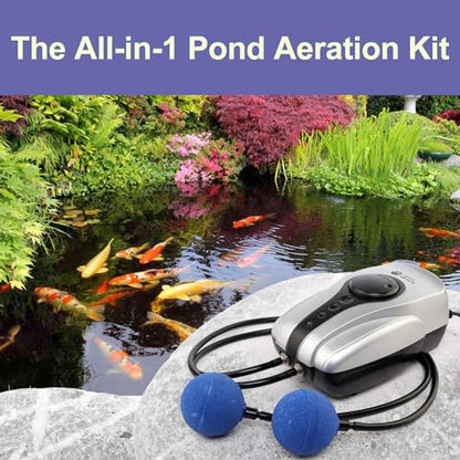 AquaMiracle Koi Pond Aerator for Pond up to 1000 & 2000 Gallons, All-in-One Pond Air Pump Aeration Kit with Air Stones Airline Tubing Check Valves - style: ≤ 1,000 Gallon Pond