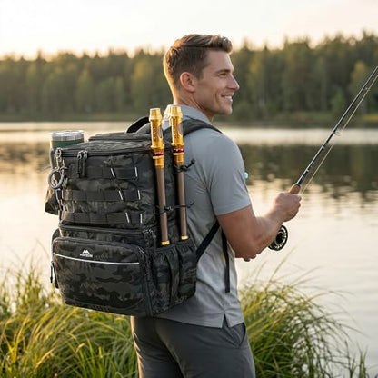 MATEIN Fishing Backpack, Water Resistant Tackle Storage Bag with Rod Holders & Cooler, Fishing Gifts for Men