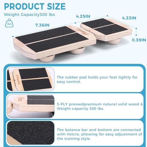 Ankle Balance Board, Non-Slip Strengthener Wood Wobble Board for Sprained, Posture Correction - Home Stability Exercises Balance Board - size: Rectangle