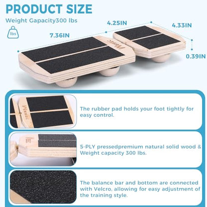 Ankle Balance Board, Non-Slip Strengthener Wood Wobble Board for Sprained, Posture Correction - Home Stability Exercises Balance Board - size: Rectangle