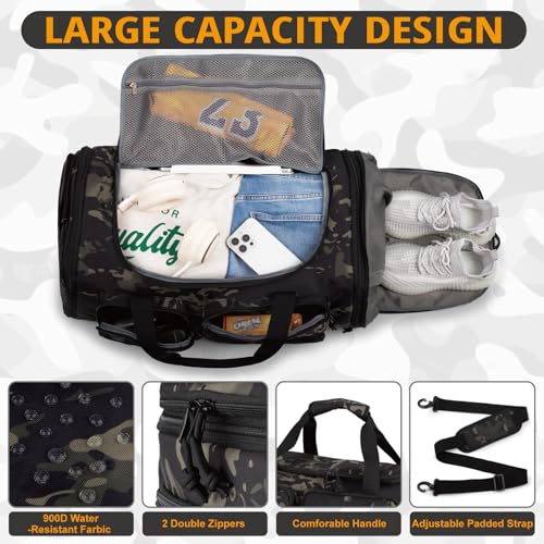 Expandable Gym Bag for Men,Tactical Large 3-in-1 Travel Duffle Backpack Bag - color: Camo Black