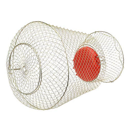 Stainless Steel Fish Basket, Foldable Round Portable Fishing Shrimp Basket Fishing Net Cage Fish Baskets with Floating Bowl Diameter 33cm