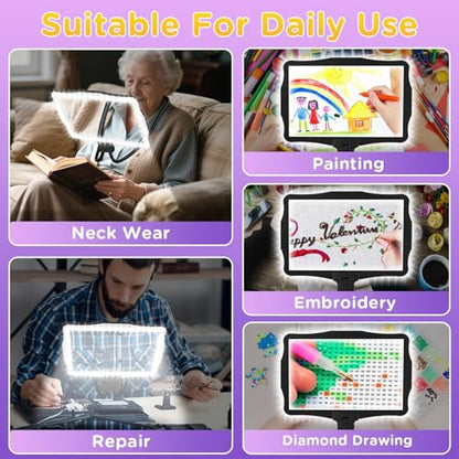 Large 10X Rechargeable Magnifying Glass for Reading with Light Hands Free Magnifying Glass Neck Wear Magnifier with 50 Led Lights Full Book Page Magnifier for Seniors Low Vision Elderly - color: Black