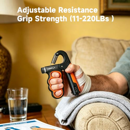 2PCS Grip Strength Trainer, 11-220LBs Adjustable Hand Gripper Strengthener with Automatic Counter, Hand Wrist Forearm Exerciser for Athletes, Musicians, Injury Recovery & Physical Therapy - color: Orange