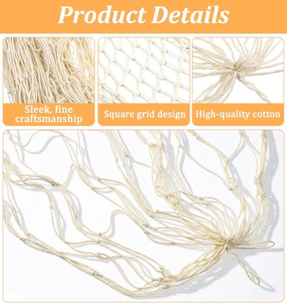 Decorative Fishing Net, 40 x 80 Inch Fish Net Decorations, Fishing Netting Decor for Ocean Themed Party Beach Coastal Bedroom (Beige)