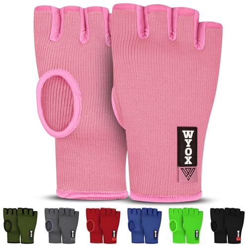 WYOX Inner Glove Hand Wraps for Boxing & Kickboxing — Elasticated Wrist Support, Knuckle Protection for Muay Thai, MMA, Heavy Bag Training (Men & Women) - color: Pink, size: L/XL (8 - 9 in)