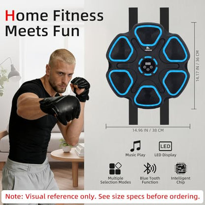 Abahub Music Boxing Machine for Adults & Kids - 11 Modes & Bluetooth Boxing Punch Machine, Home Fitness Equipment with Gloves, Wall Mounted Interactive Boxing Target, Nice Gift Choice - color: Blue Light, style: Circular