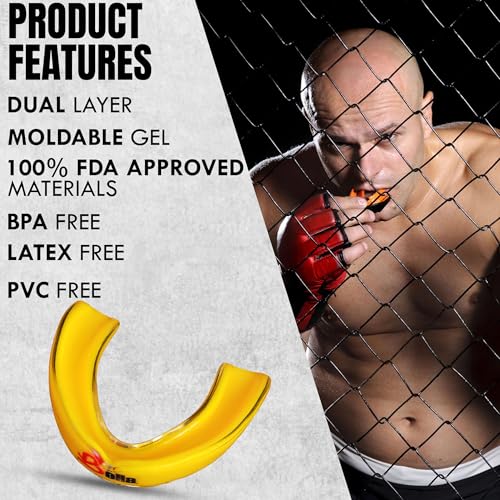 Bella Mouth Guard for Kids, Boxing, MMA, Football & Martial Arts – Shock Absorbing Sports Mouthguard for Teeth Protection – Comfortable Breathable Athletic Gum Shield for Youth Junior (Yellow, Kids)