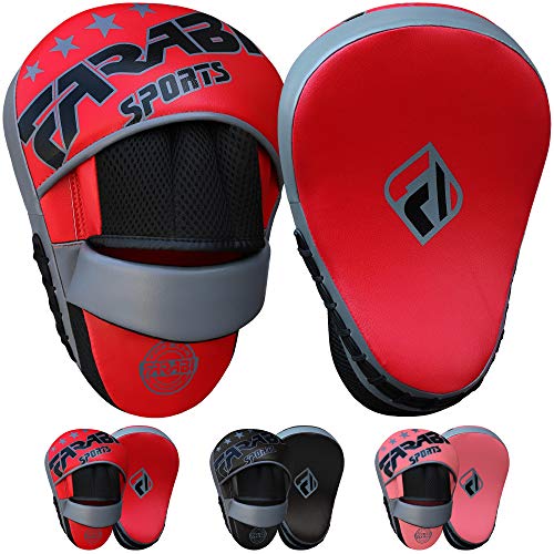 Farabi Curved Focus Mitts - Boxing Mitts for MMA, Sparring Training, Target Punching Mitts and Pads - color: Black-Red