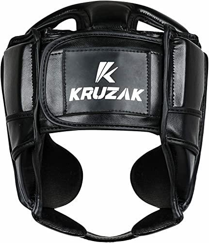 Kruzak Unisex Boxing Headgears - MMA Training, Adjustable Padded, Kara,Muay Thai Headgear, Kickboxing, Sparring, Martial Arts, Karate, Taekwondo MMA Body Equipment - color: Black, size: Large-X-Large